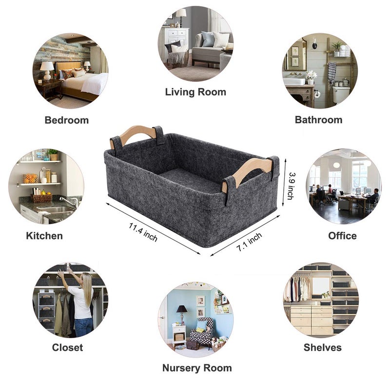 KWLET Small Storage Basket Soft Felt Collapsible Baskets Storage Bins for Cellphone Earphone Chargers Cables Make Up Shelf Fabric Drawers Storage Baskets Cute Storage Baskets Light Gray - Image 5